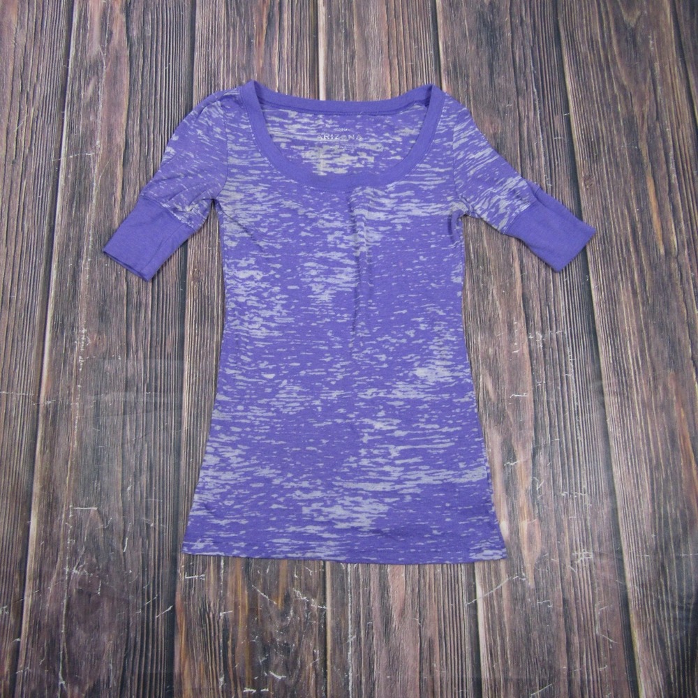 AriZona Womens XS Purple Scoop Neck 3/4 Sleeve T Shirt Slim Lightweight